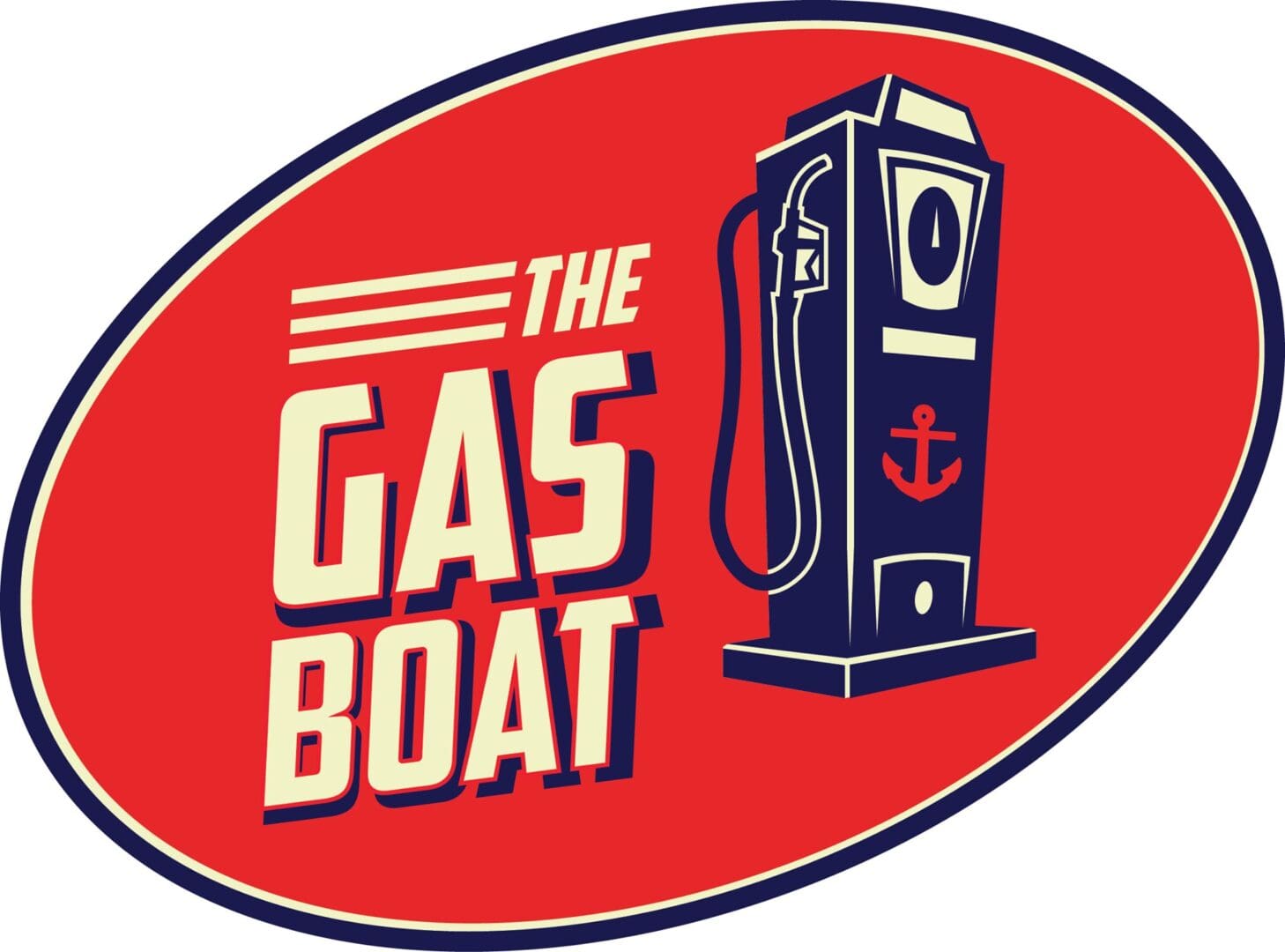A red oval with the words " the gas boat ".