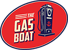 A red oval with an old fashioned gas pump in the center.