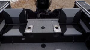 A boat with two large metal parts on the front.