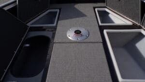 A boat with two large compartments on the floor.