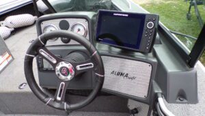 Alumacraft boat dashboard with fishfinder