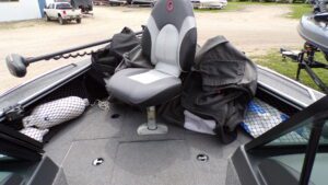 Fishing boat bow with seat and gear
