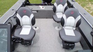Gray and white boat swivel seats