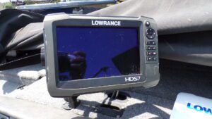 Lowrance HDS7 fishfinder mounted on boat