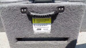 Boat storage hatch with capacity label
