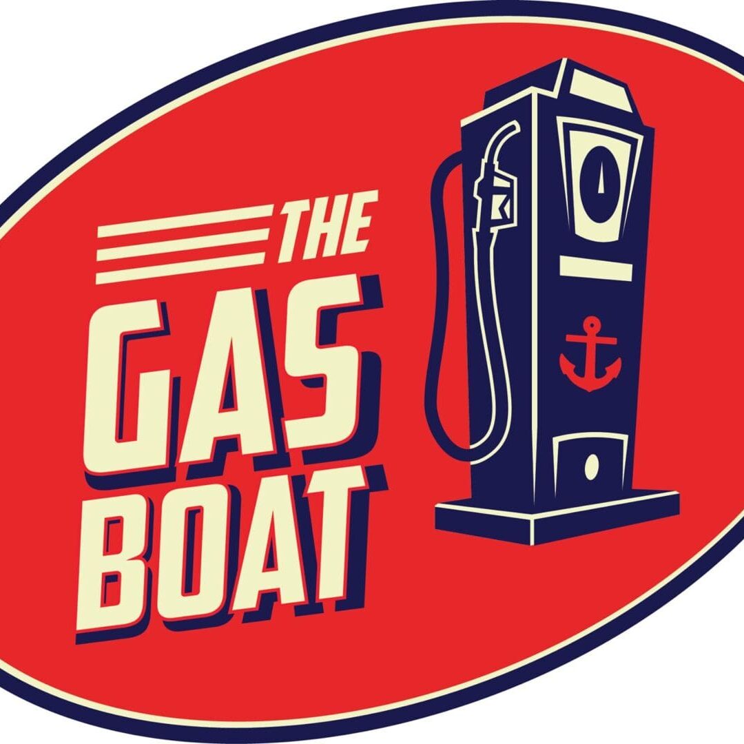 A red oval with the words " the gas boat ".